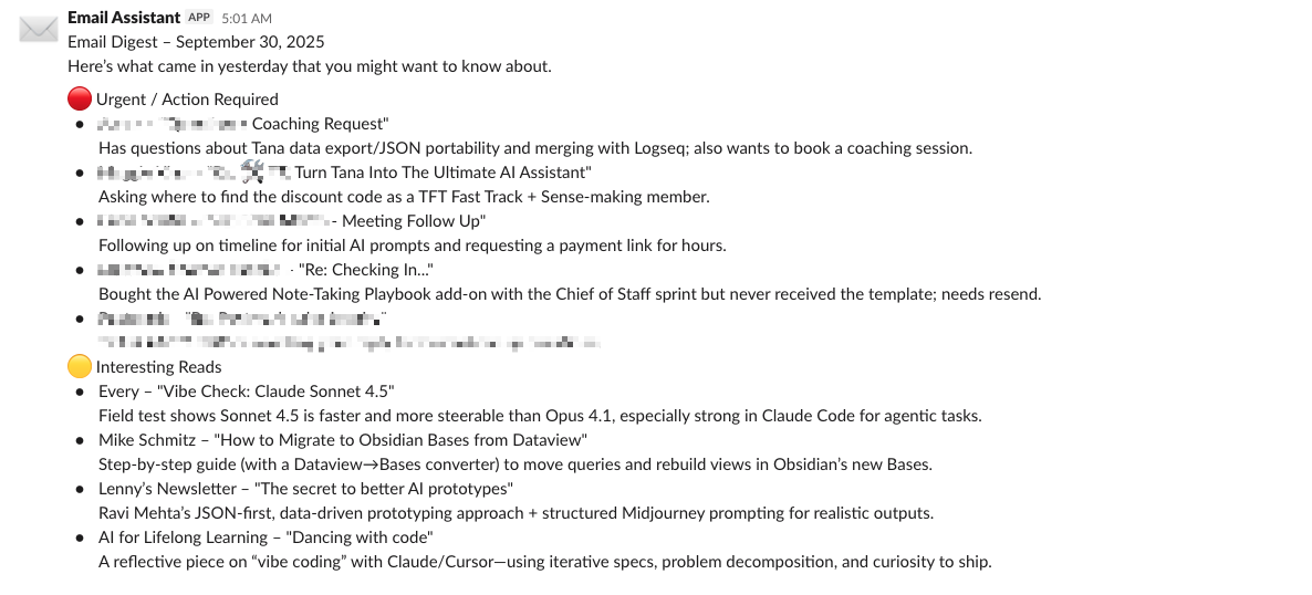 A typical email digest